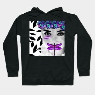 DRAGONFLY WOMAN PURPLE  AND BLUE FLOWERS Hoodie